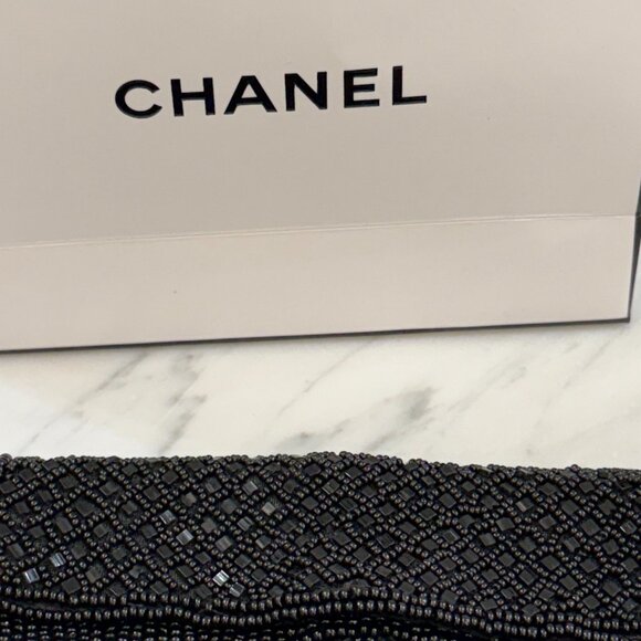 Vintage French Black Beaded Belt Bag with Chanel Gift Bag 5" X 3.5" - Picture 16 of 17